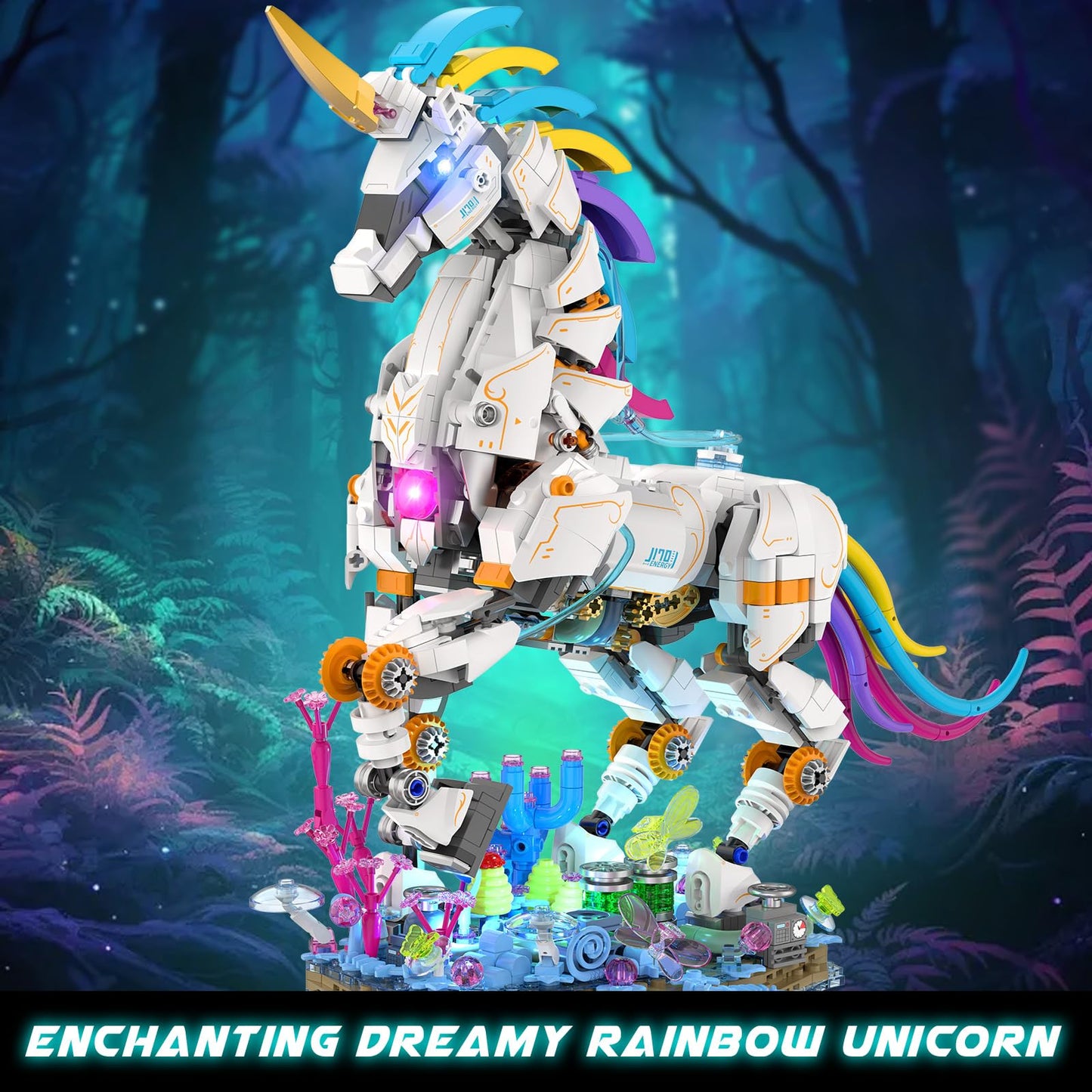 JMBricklayer Unicorn Building Blocks Set for Adults with Lights 70008, Art Creator Animals Display Model Kit, Cool Rainbow Unicorn Building Toy Home Decor, Christmas Birthday Gifts for Girls Boys 14+