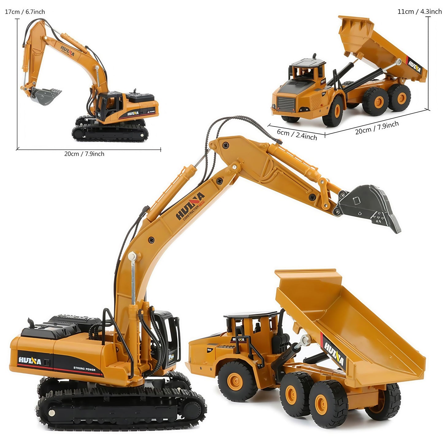Gemini&Genius Heavy Metal Die-cast Articulated Dump Truck Excavator Engineering Vehicle Construction Alloy Models Toys for Kids and Decoration House Set (Dump Truck& Excavator Suit)