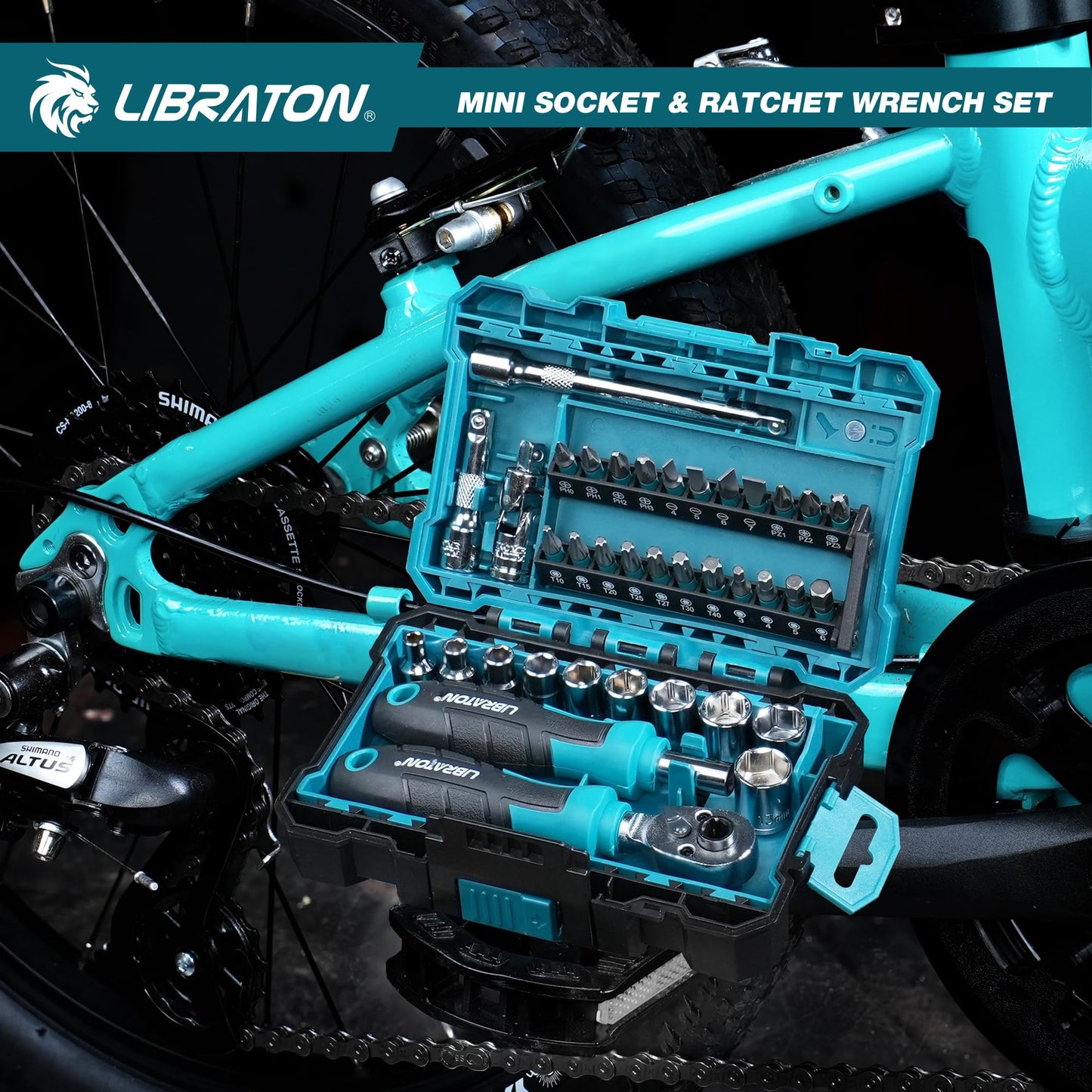 LIBRATON 37PCS 1/4" Drive Mini Socket & Ratchet Wrench Set with Bits, 4-13mm Shallow Sockets, Magnetic Driver Handle, Extension Bars & Universal Joint, with Storage Case for DIY, Auto Repair