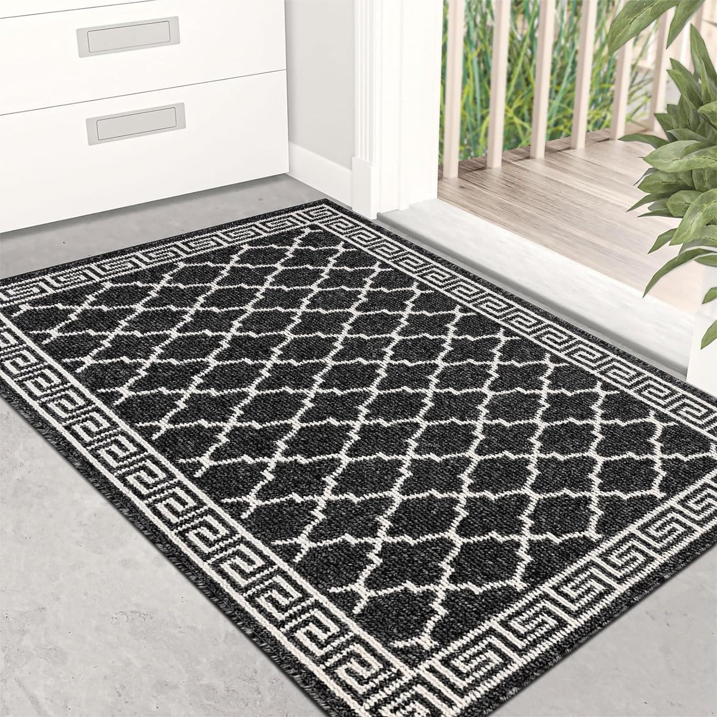 Pauwer Indoor Doormat for Entryway 36"x59" Non-Slip Absorbent Resist Dirt Entrance Mat, Washable Front Door Mat Welcome Mat Low-Profile Inside Floor Mat for Entry Kitchen Laundry Room, Black