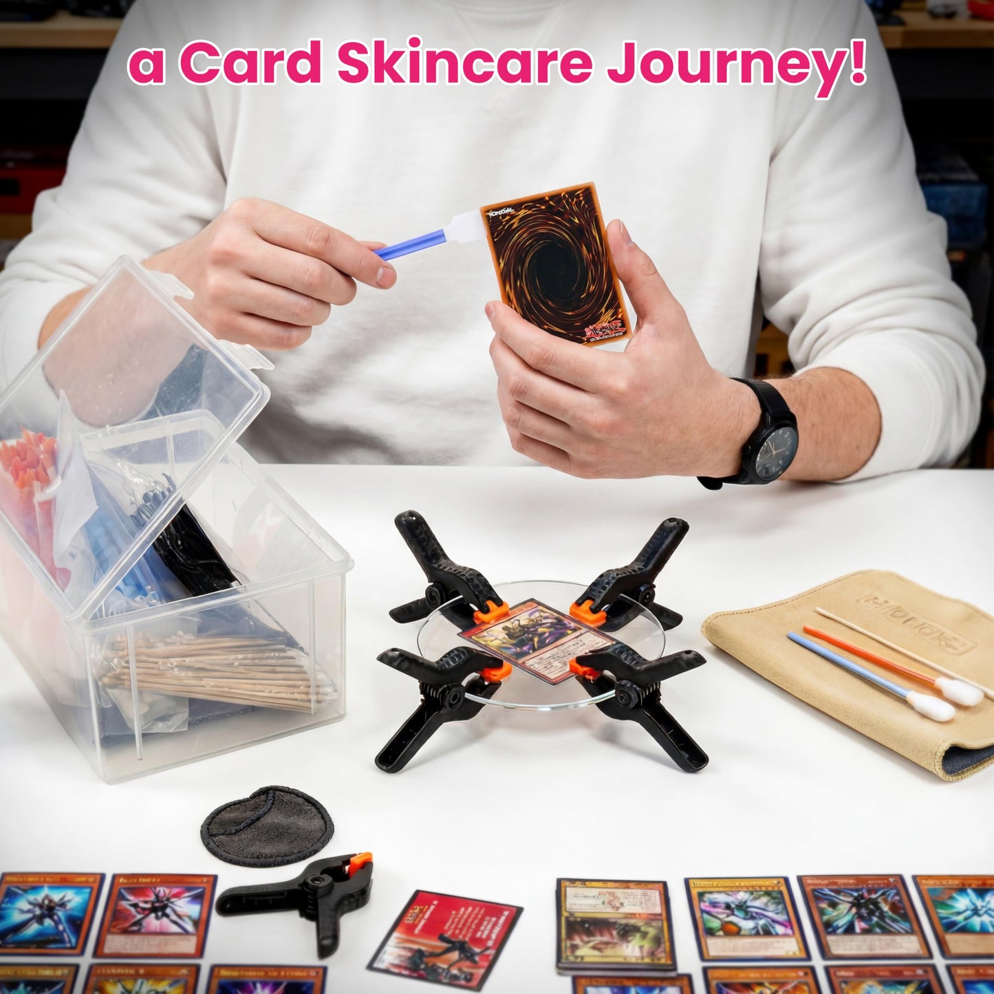 LUVCOSY 223 Pcs Trade Card Care Clean Kit, Card Cleaning & Flattening with Card Grading Centering Tool for TCG Collectors to Repair and Grade Card