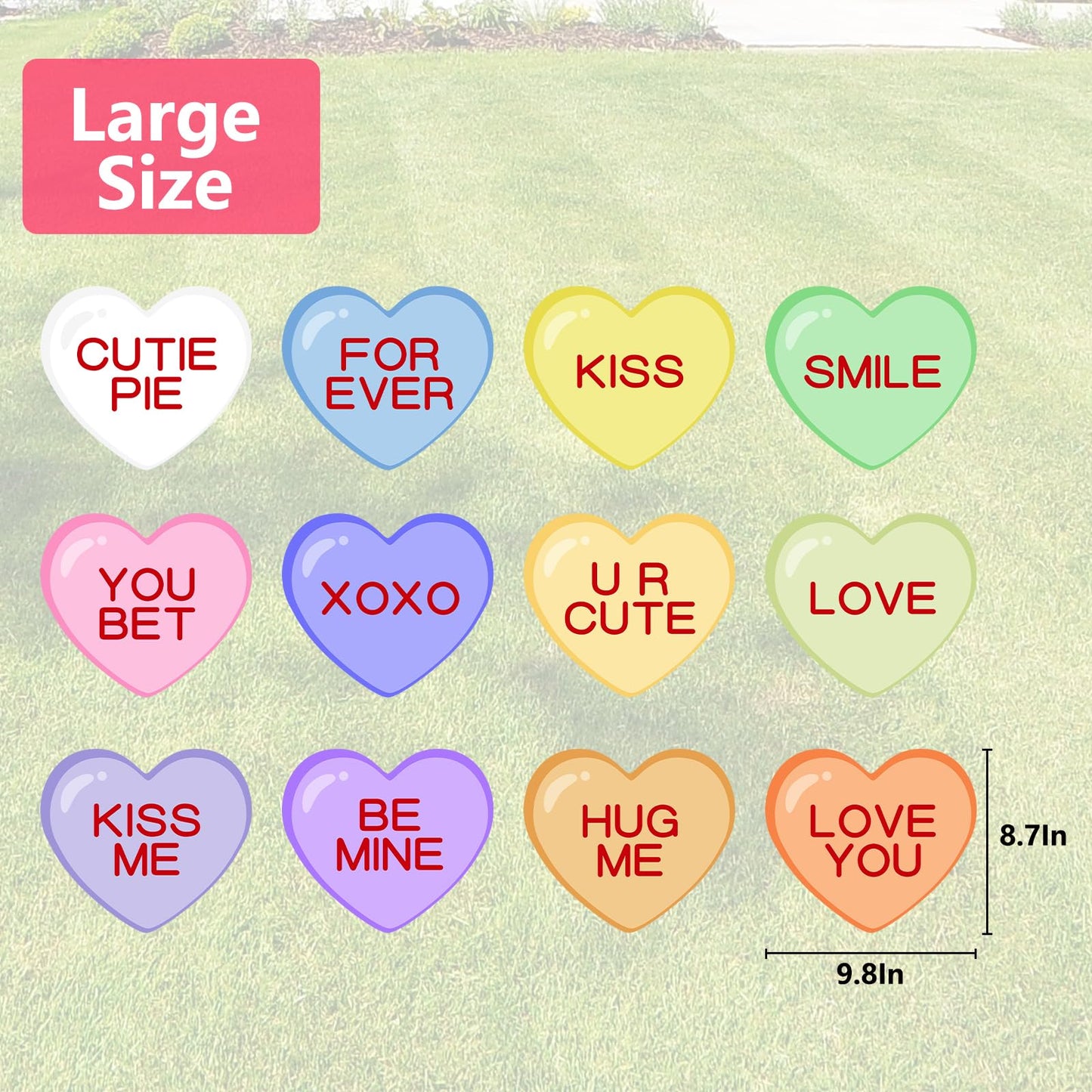Arosche Valentines Day Yard Signs 12pcs with Stakes Candy Hearts Conversation Garden Decorations Outdoor Holiday Welcome Signs for Valentines Day Party Supplies, Lawn, Pathway Yard Decor