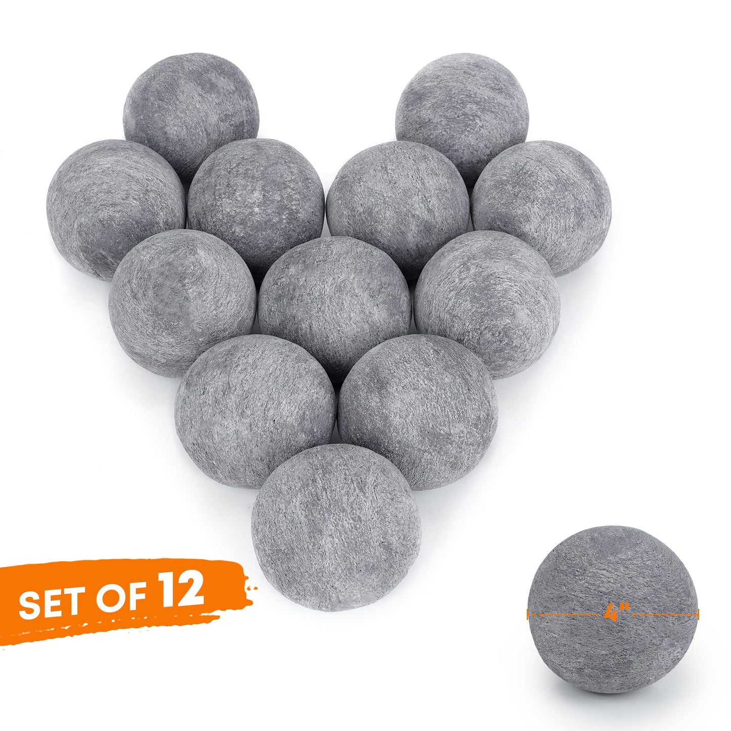 Stanbroil Ceramic Fire Balls - 4” Round Fire Stones for Fire Pit Fire Bowl and Fireplace - Set of 12, Gray