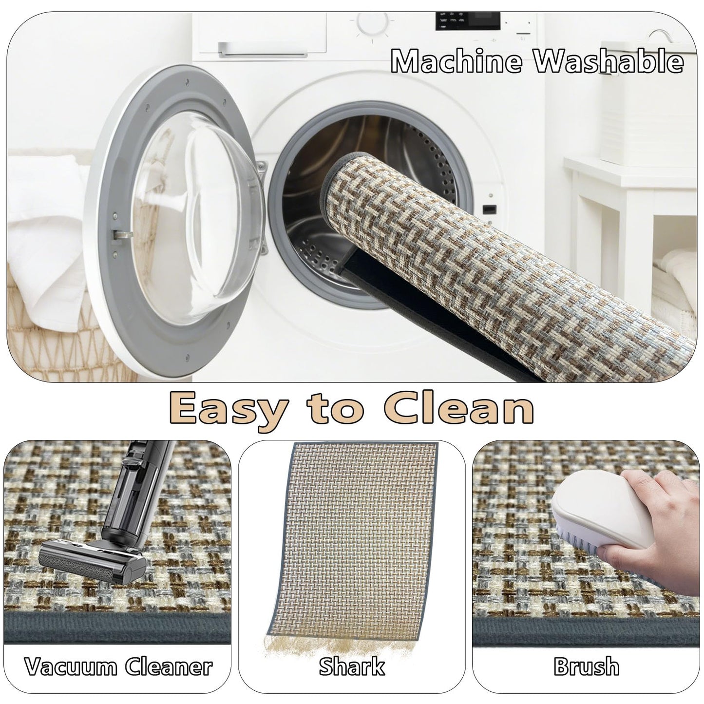 NeEnjoyko Doormat Front Door Mat Indoor Entrance 36"x59" Washable Dirt Resistant Absorbent Non-Slip Rubber Backing Durable Low-Profile Easy Clean Rug for Entryway Kitchen Inside, Beige