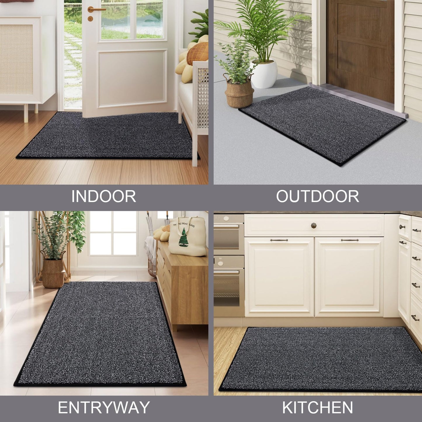 Kitinjoy Indoor Door Mat 32"x48", Dirt Resistant and Absorbent Non-Slip Rubber Backing Front Door Mat,Washable Low-Profile Doormat Entrance Mat for Entryway, Black