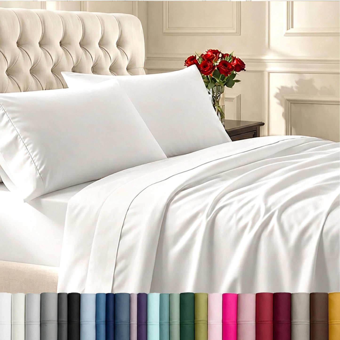 California Design Den 100% Cotton Sheets - 400 Thread Count Sateen Queen Sheets Set Deep Pocket, Soft Queen Size Bed Sheet, Cooling Sheets Queen Size Bed Set, Durable Cotton Bed Sheets (White)