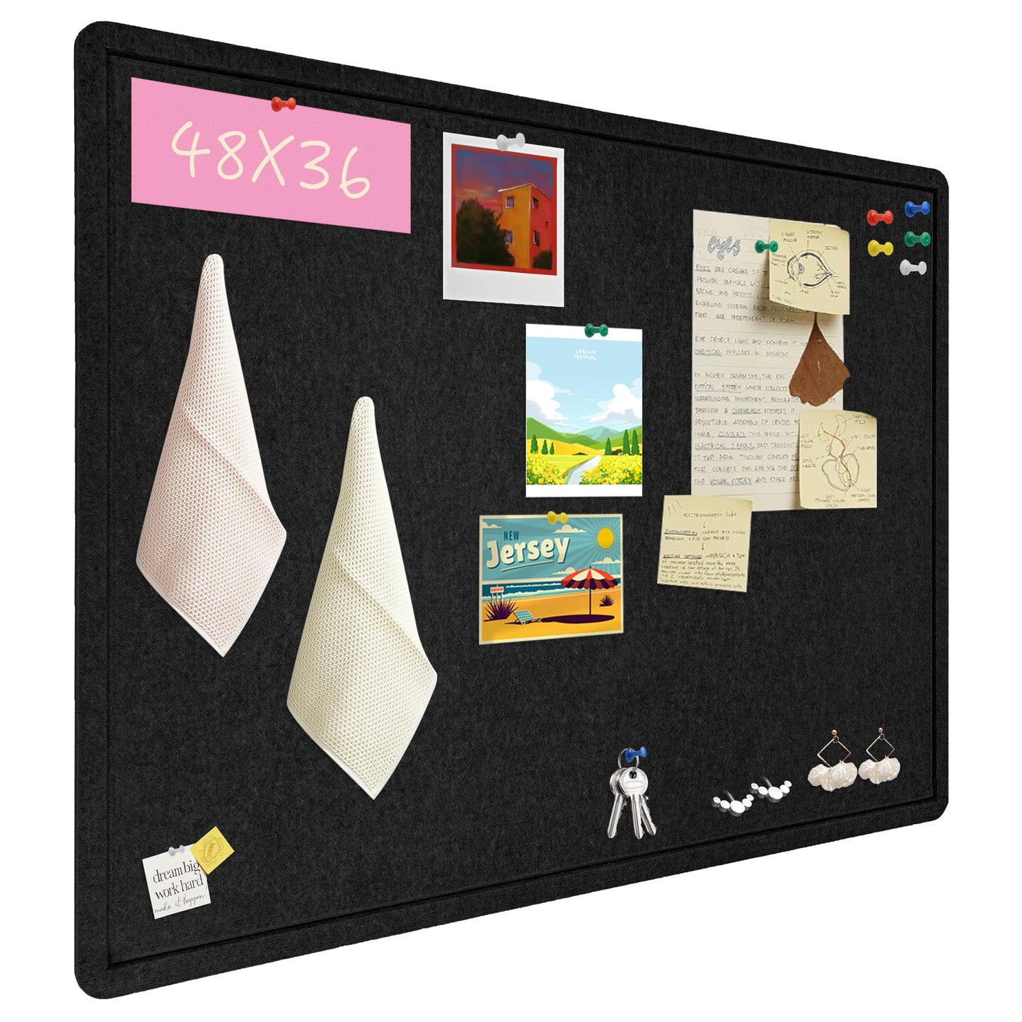 PTPDgPg Large Bulletin Board - 48 x 36 in | Large Felt pin Boards for Decorating Walls | Foldable Photo Display with Sticky Tape and 30 Push Pins | Notice Board for Office,School and Home | Black