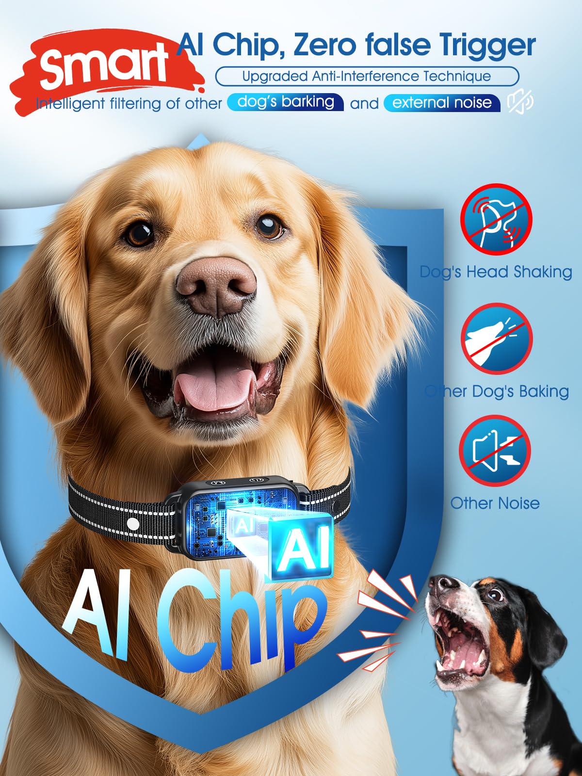 Bark Collar, DINJOO Dog Bark Collar, Barking Collar for Large Medium Small Dogs, Rechargeable Anti Barking Training with 8 Adjustable Sensitivity, Dark Black