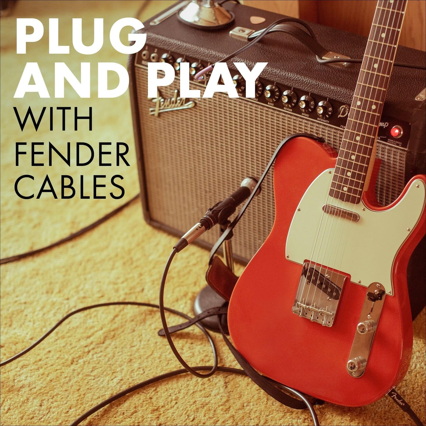 Fender Deluxe Series Instrument Cable, Guitar Cable, Guitar Accessories, Straight/Angle, Tweed, 15ft