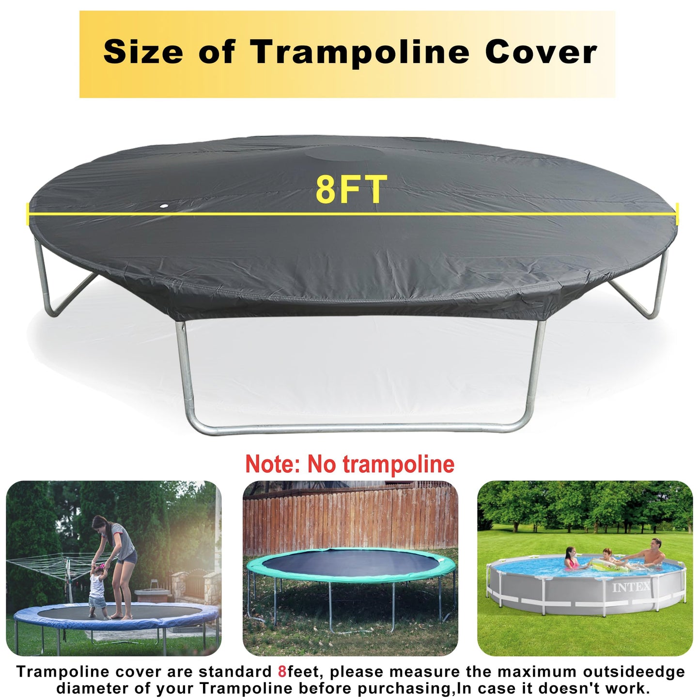 SIHAIAN 8 Ft Trampoline Cover 420D Trampoline Winter Cover One-Click Installation and disassembly Trampoline Protective Cover Anti-UV, Snow, Dust-Proof Trampoline Weather Cover