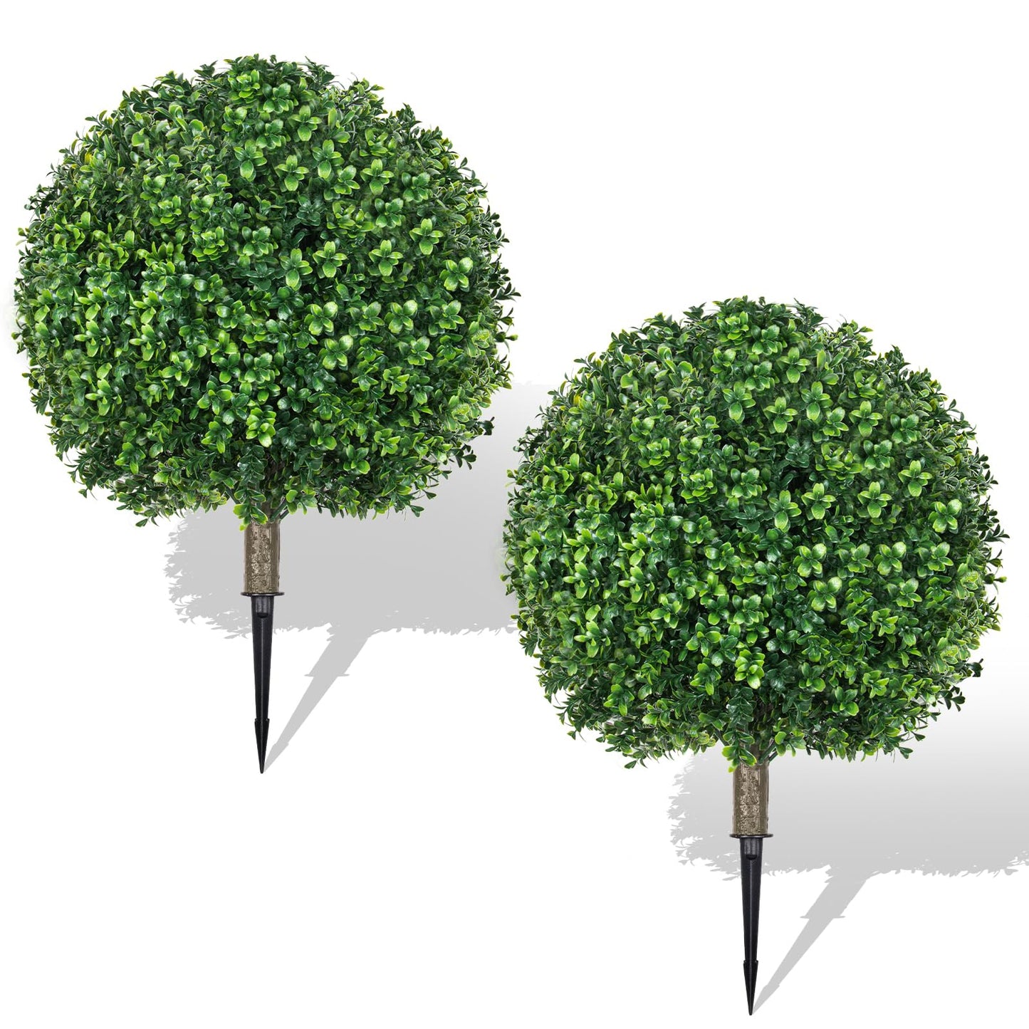 Hecaty 25.6" Artificial Boxwood Topiary Ball Trees: 2 Pack Fake Plants with Spike – UV Resistant & Fade Resistant, Evergreen Artificial Plants for Outdoor Indoor Front Porch Garden Decor