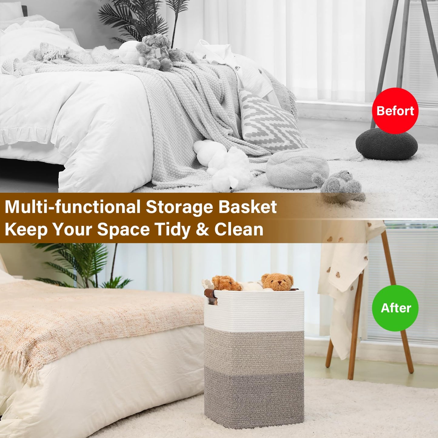 SIXDOVE Laundry Hamper 96L Extra Large Laundry Basket, Woven Blanket Basket, Cotton Woven Storage Basket Hamper with Handles for Living Room, Large Basket Pillows, Blankets, Clothes-Gradient Yellow