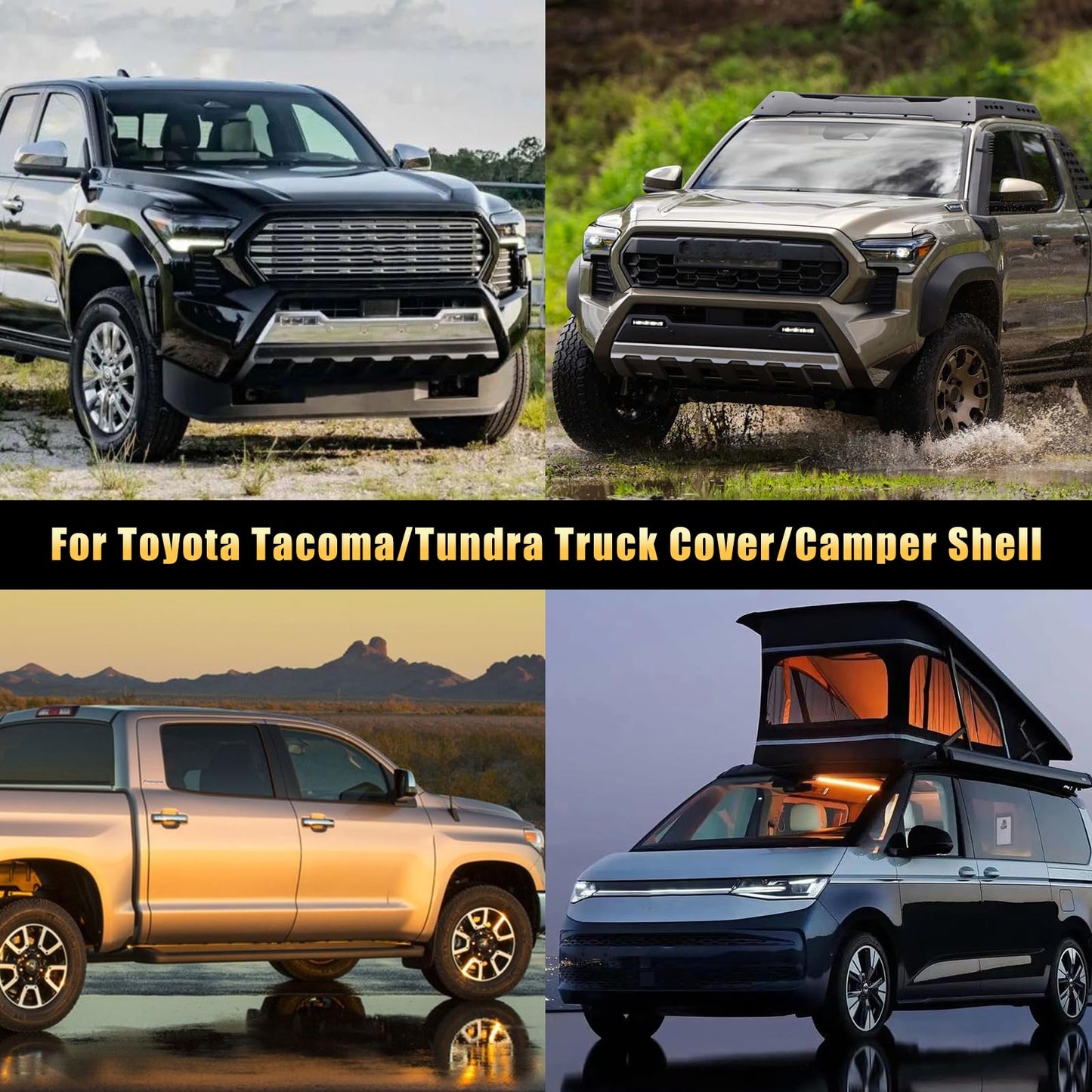RYANSTAR RACING Utility Track System Mounting Clamp Compatible with Toyota Tacoma/Tundra Truck Cap/Camper Shell, Set of 4 - Black