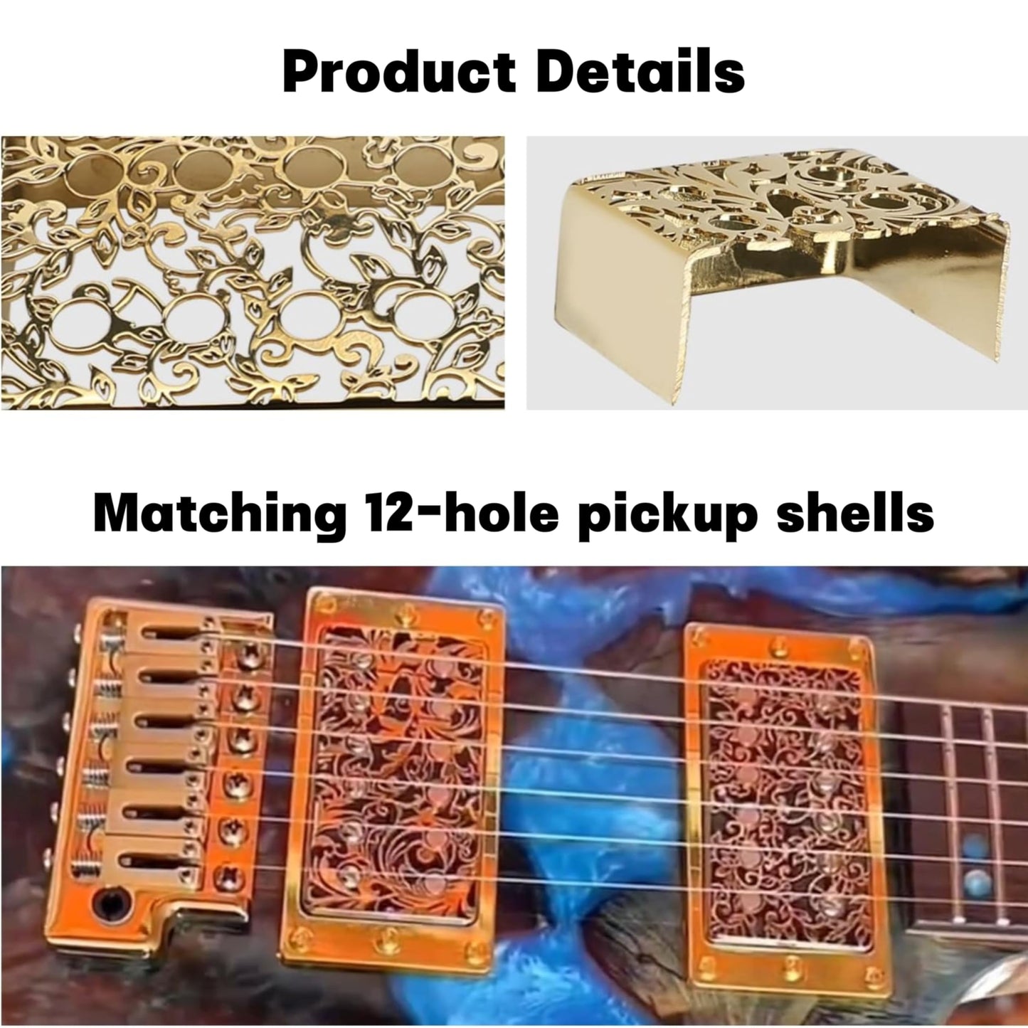 JCHFR 2 PCS Brass Guitar Pickup Covers, Gold, Humbucker Guitar Pickup Cover, Metal Humbucker Pickup Covers Pickup Frame for Epi Les Paul LP Electric Guitar