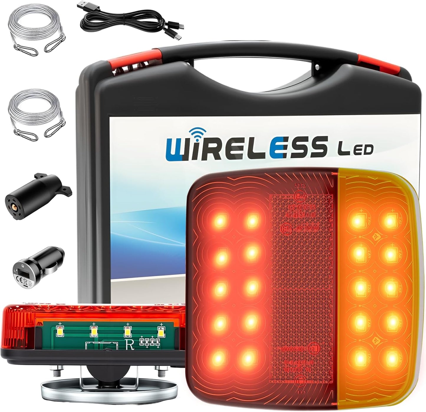 Wireless Trailer Lights Magnetic, Rechargeable Wireless Tail Lights For Trailer,LED Tow Light Kit, IP67 Waterproof,10H Battery Life, for RV, Towing Truck,Boat, RV, Vehicle