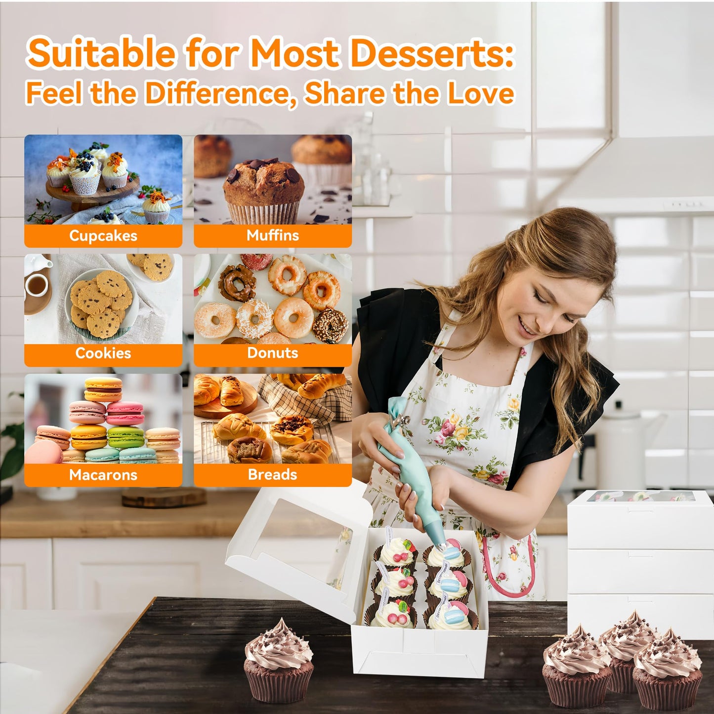 MonYouGe 30-Set Cupcake Boxes Bulk with Clear Display Window Hold 6 Standard Cupcakes, Disposable Food Grade White Cupcake Carrier Cupcake Container, Perfect for Cupcakes Muffins Cookies Pastries