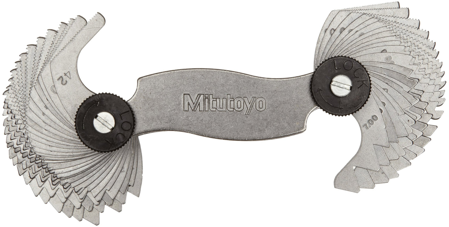 Mitutoyo 188-151, Screw Pitch Gage, 4-42 TPI and 0.4-7mm, 51 Leaves, Inch/Metric