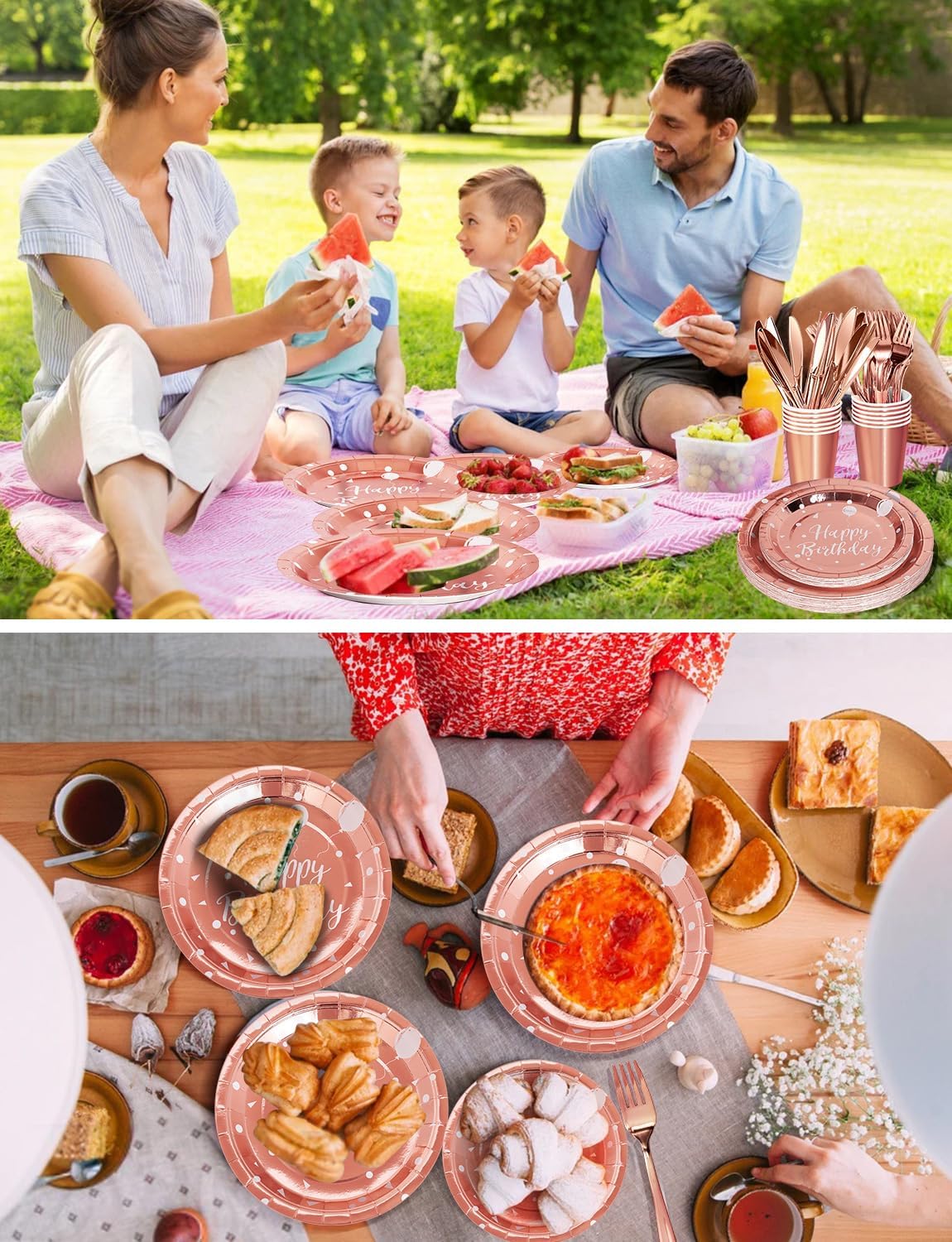 Nkaiso Birthday Party Tableware, 161 Pieces Rose Gold Party Supplies, Party Dinnerware Sets Include Paper Plates Napkins Cups Silverware, for Shower Engagement Parties Decoration -20 Serves