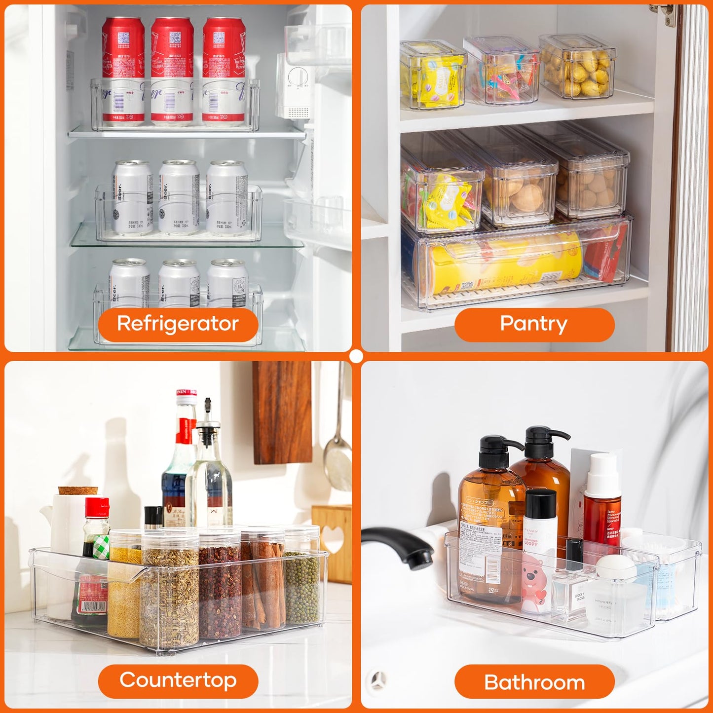10-Pack Fridge Organizers and Storage - Stackable Refrigerator Bins with Lids, BPA-Free Clear Food Storage Bins, Saver Containers for Vegetables, Cereals, Fruits, Suitalble for Kitchen, Cabinets