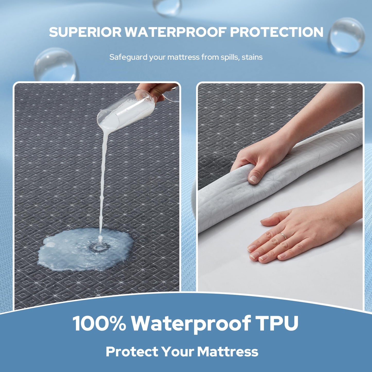King Mattress Protector, Waterproof Noiseless Mattress Cover with Deep Pocket for 6-18 inches Mattress, Soft & Breathable Mattress Pad Machine Washable (Dark Gray)