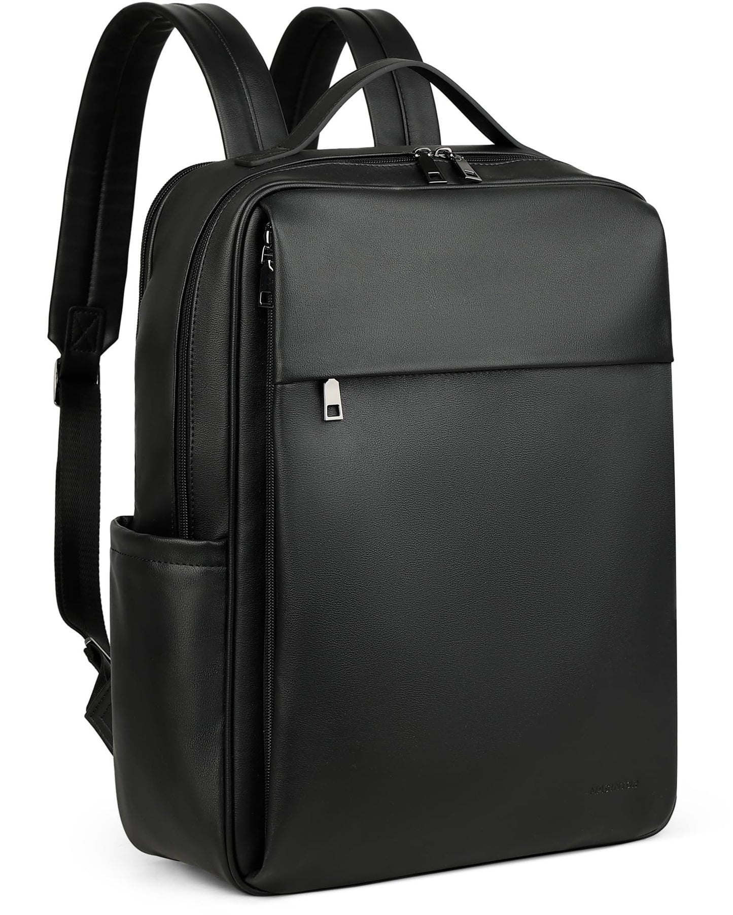 MASINTOR 15.6 inch PU Leather Laptop Backpack Purse for Women, Large College Casual Backpack Travel Bag Black