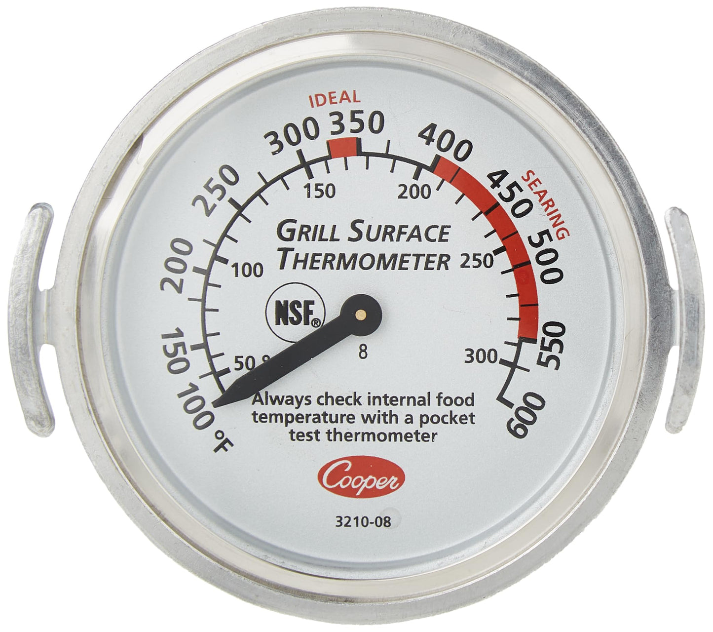 Cooper-Atkins 3210-08-1-E Bi-Metals Grill Thermometer, 100 to 600 Degrees F Temperature Range