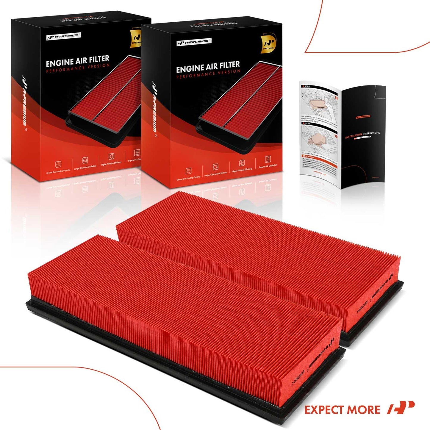 A-Premium 2-PC Pre-oiled Engine Air Filter Compatible with Dodge Ram 2500, Ram 3500 & Mercedes-Benz C230, C240, C250, C280, C300, C320, C350, C55 AMG, E300, E320, E350, E500, E550