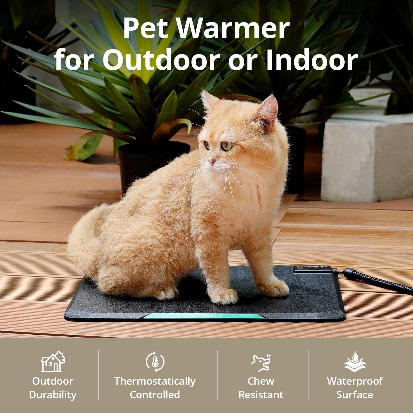 Petace Outdoor Heated Pad for Small Animals, Anti-Bite & Waterproof Cat Heating Pad, Indoor Pet Warmer for Cat Houses/Rabbit Hutches/Chick Brooders in Extreme Weather, 16.5" x 11.8", 35 Watts