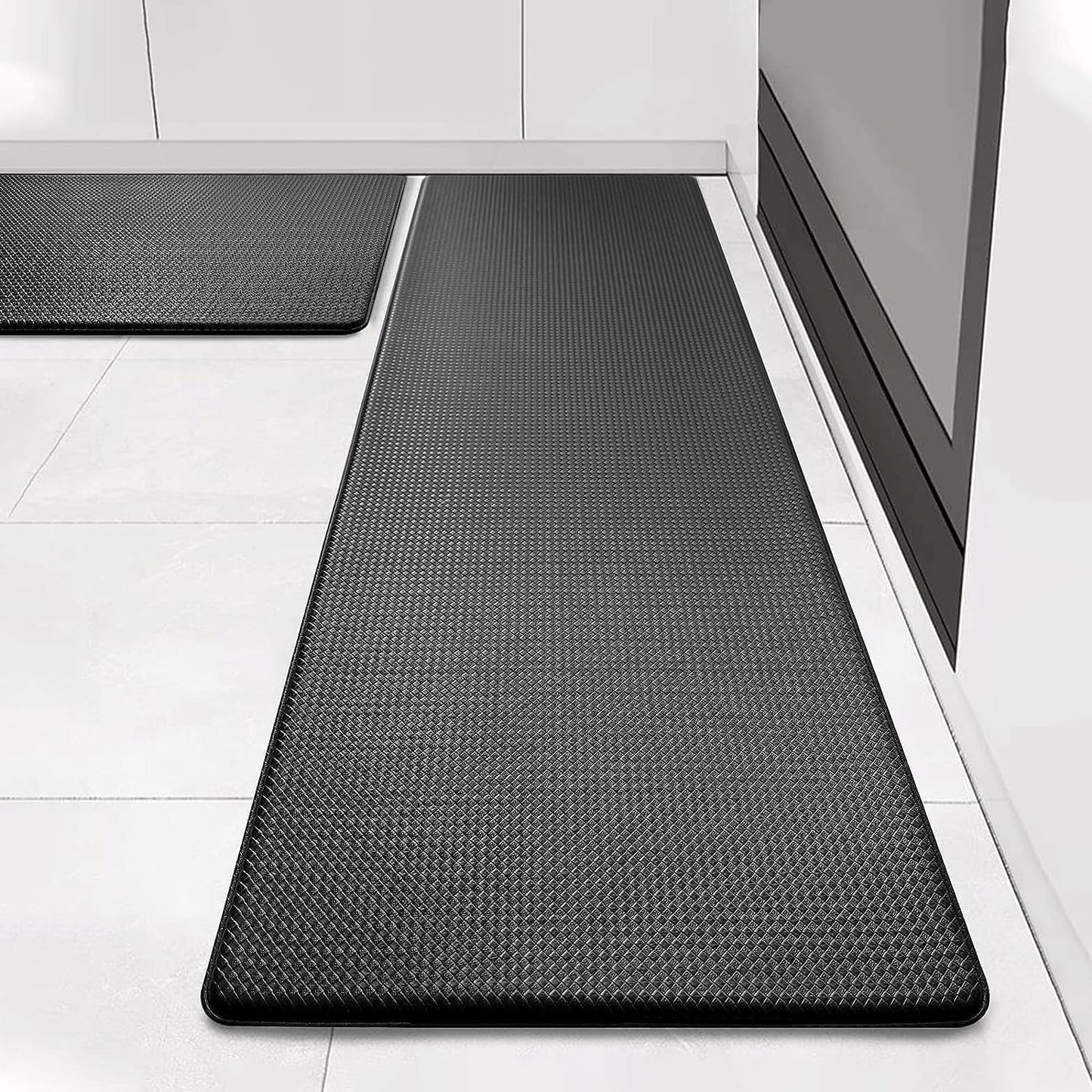 Artnice Kitchen Mats for Floor 2PCS, Cushioned Anti Fatigue Mat, Waterproof Memory Foam Kitchen Runner Rug, Non Slip Comfort Standing Mats for Desk, Home, Laundry, 17.3"×30"+17.3"×47.2", Black