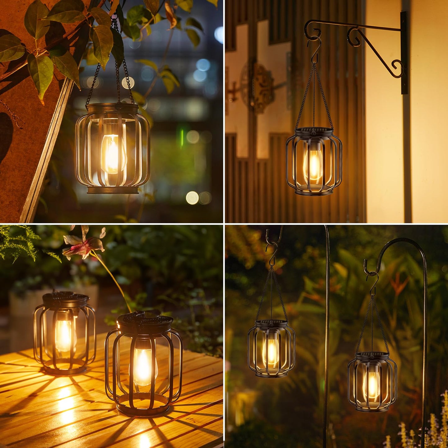 KOOPER Solar Lanterns Outdoor: 2 Pack Metal Solar Hanging Lanterns with Hook, Bright Waterproof LED Lanterns for Outside, Classic Decorative Solar-Powered Light for Yard Garden Patio Porch Decor