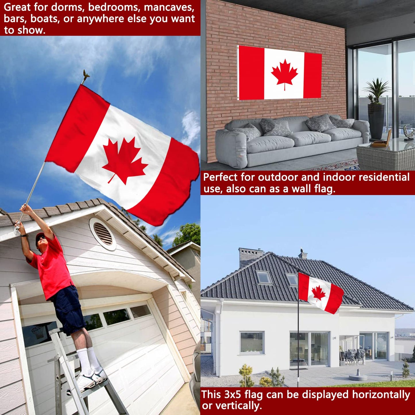 Canada Flag 4x6 Outdoor Double Sided - Vivid Color Polyester Canvas Header and 4 Rows Stitched - Canadian National Flags with Brass Grommets