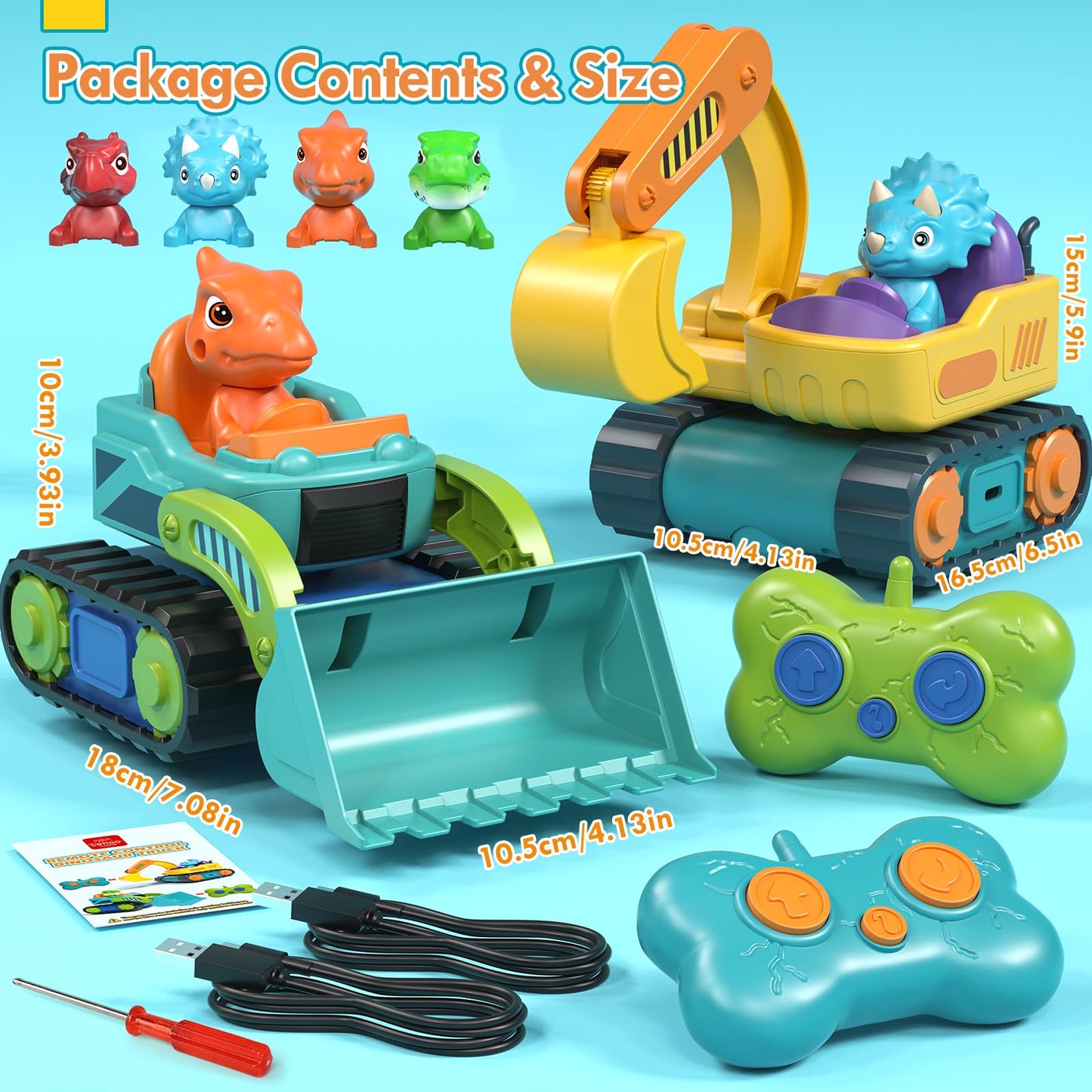 Lehoo Castle Remote Control Cars for Kids, 2 Pack Construction Toys for Kids 3-5, Rechargeable RC Excavator & Bulldozer Toy, 2 3 4 5 Year Old Boy Girls Gifts