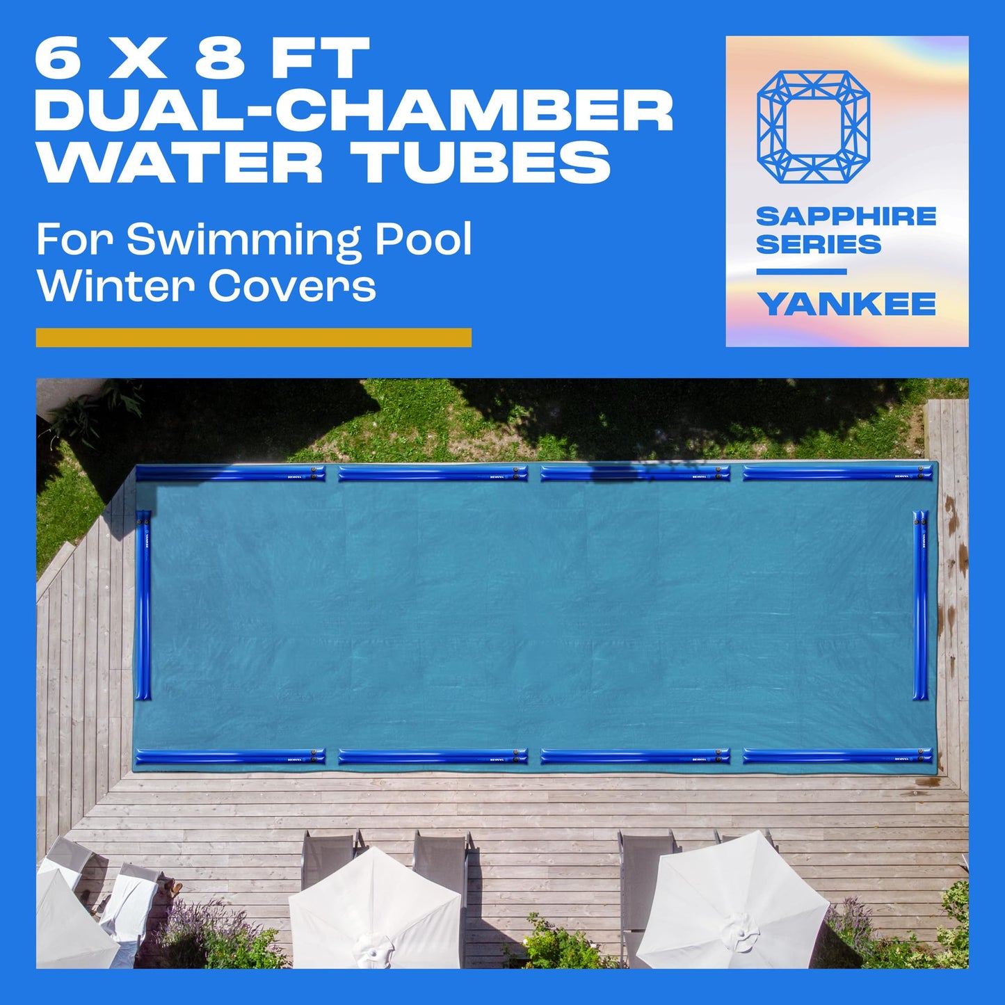 8 ft. Dual Chamber Pool Water Tubes for Pool Cover (6 Pack), Extra Durable 0.4 mm PVC (27 Gauge), Water Bags for Pool Cover Inground, Pool Winterizing Kit by Yankee Pool Pillow