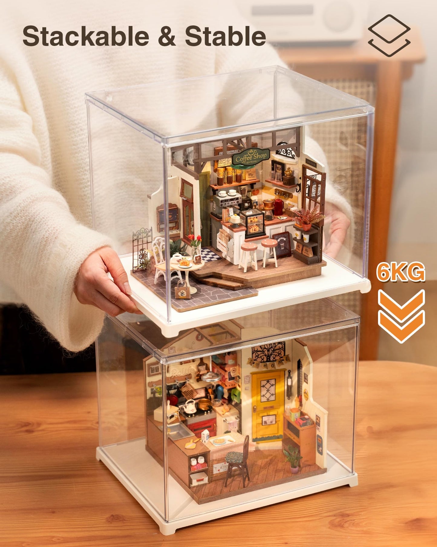 Rolife Dust Cover-Display Case for Collectibles and Shoes Storage, Clear Storage Bins with Doors for 3D Puzzles, DIY Miniature House Kits, Book Nook Kits, Blind Box Action Figures (11.3''x9.6''x9.3'')