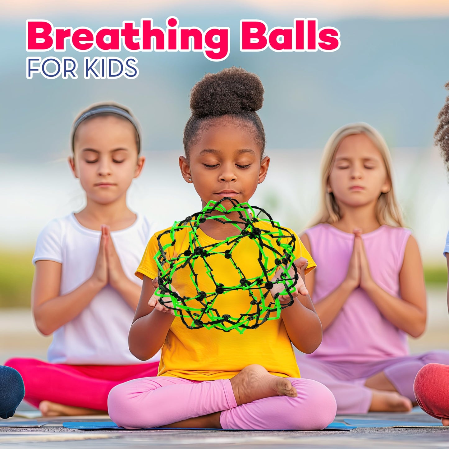 4E's Novelty 3 Pack Expandable Breathing Ball Sphere Toy - Expanding Stress Relief Breathing Ball Toys for Kids & Adults - for Anxiety, Yoga, Deep Breathing, ADHD - Neon Blue, Pink, & Green
