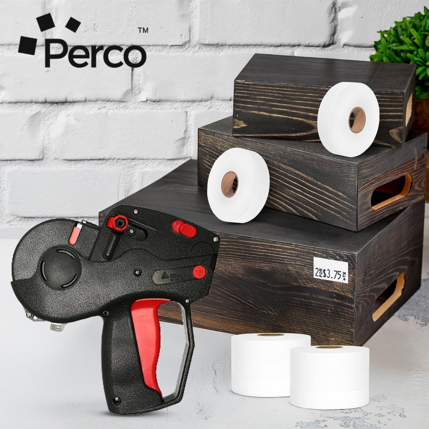 Perco White Pricing Labels for Monarch 1131 Price Gun - 1 Sleeve, 8 Rolls, 20,000 Price Marking Labels - with Ink Roll Included