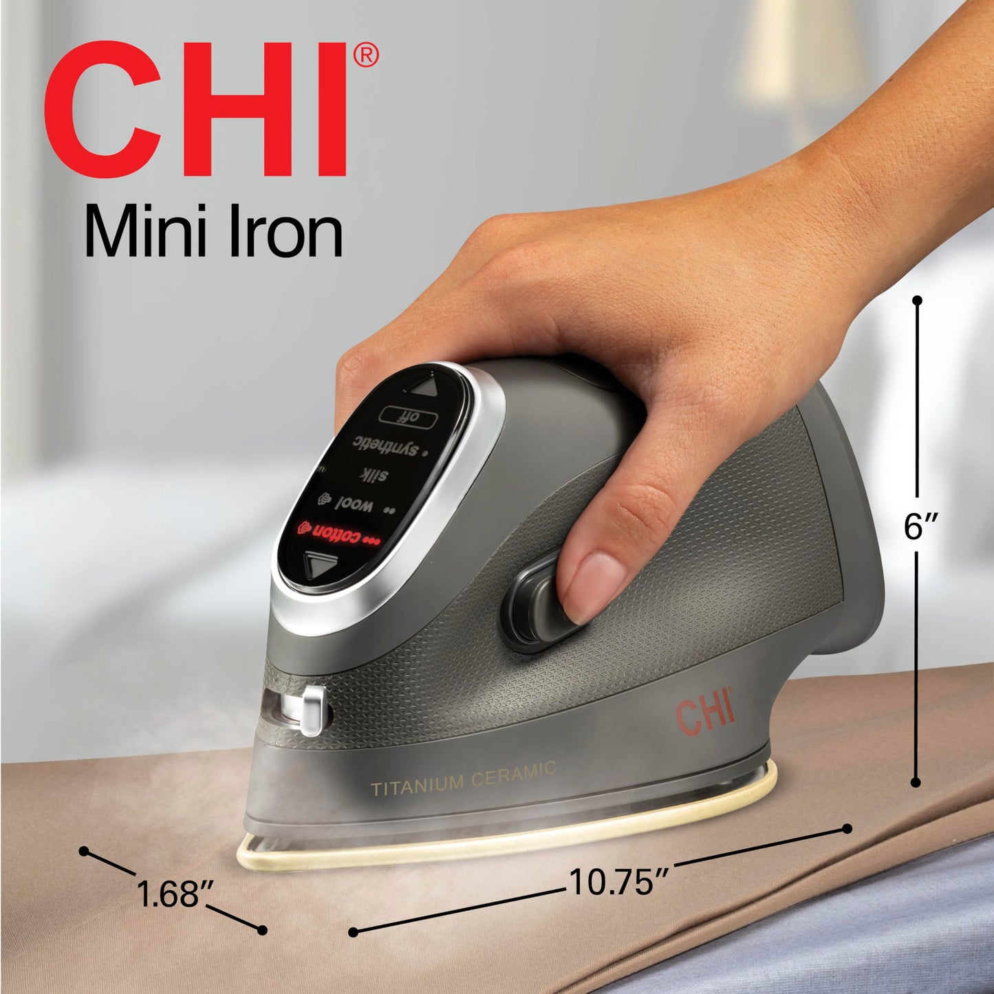 CHI Mini Steam Iron for Clothes, Travel, Sewing and Crafting, Titanium-Infused Ceramic Soleplate, 1000W, 10 ft Cord, 3-Way Auto Shutoff, Black, 13120