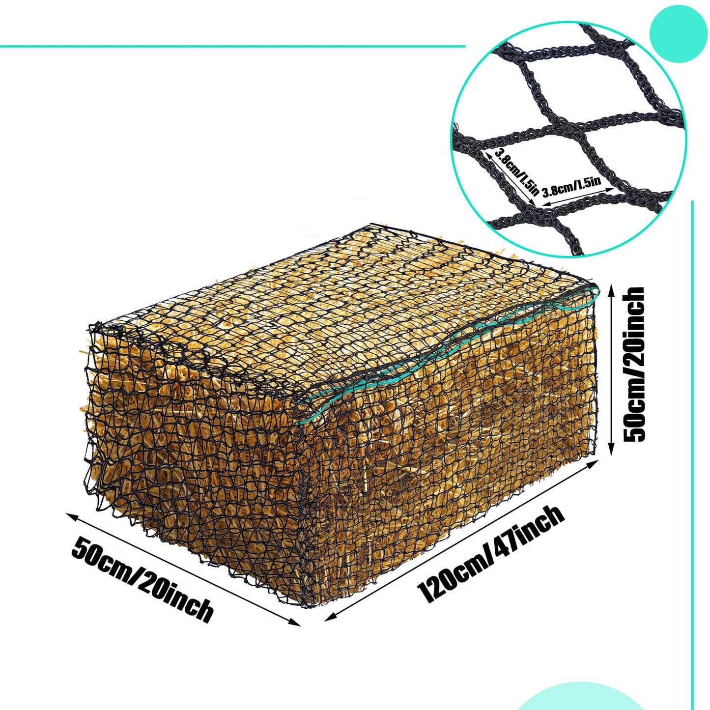Riakrum 2 Pcs Square Bale Hay Net 5 mm Thick 47 x 20 x 20 Inch Black Large Bale Net Whole Slow Feeder Hay Bags Horse Full Hay Net Feeding Supplies for Horse Mule Goat Cattle Feed