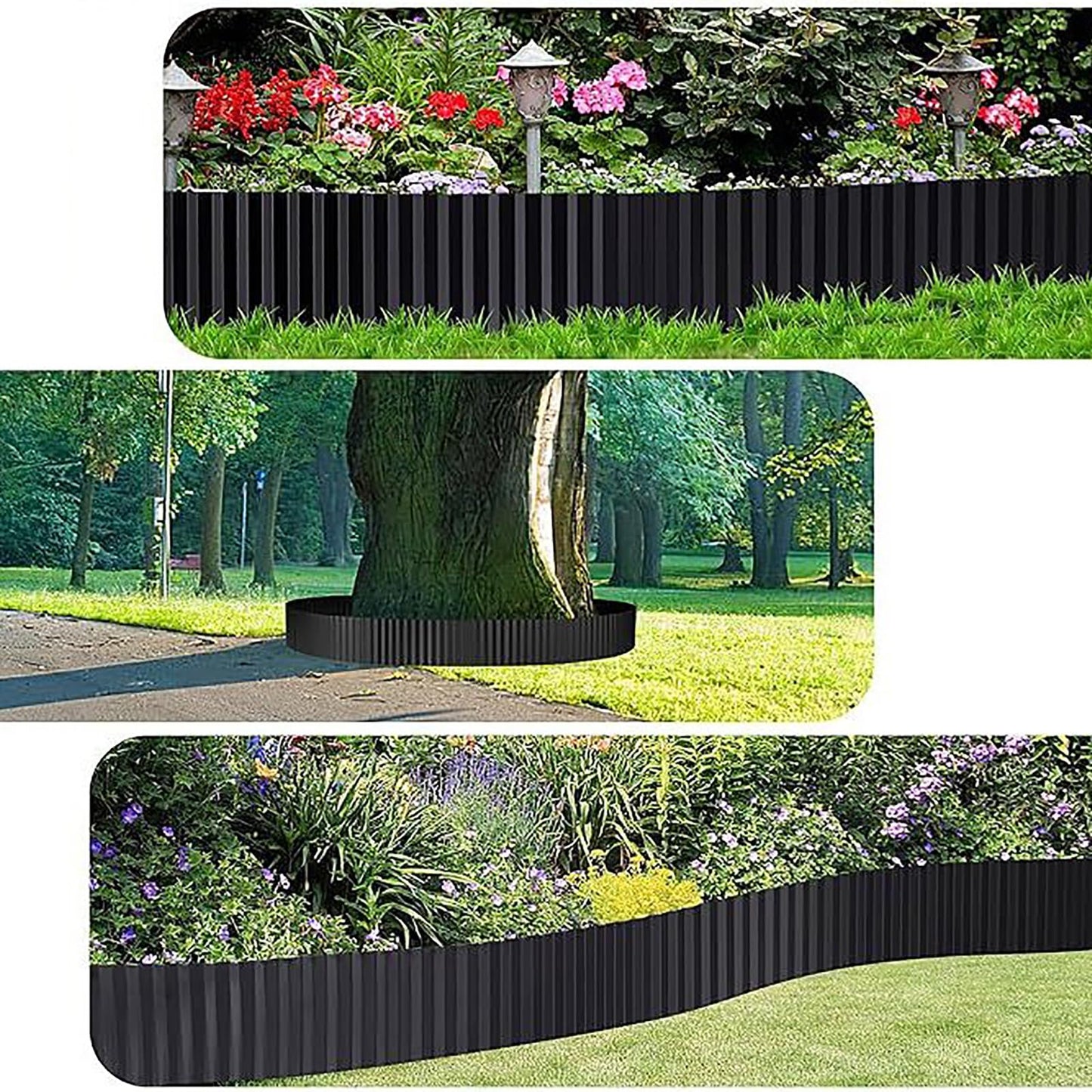 Metal Garden Edging Border 6” x 40ft, Bendable Sturdy & Flexible Landscape Lawn Edging, Wide-Corrugated Landscape Border for Raised Flower Beds, Tree Surrounds, DIY Yard Borders -Black