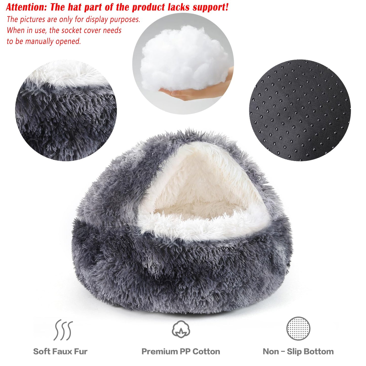 NOYAL Dog Bed Round Hooded Plush Cat Cave Donut Anti Anxiety Fluffy Dog Bed for Small Medium Dog and Cat