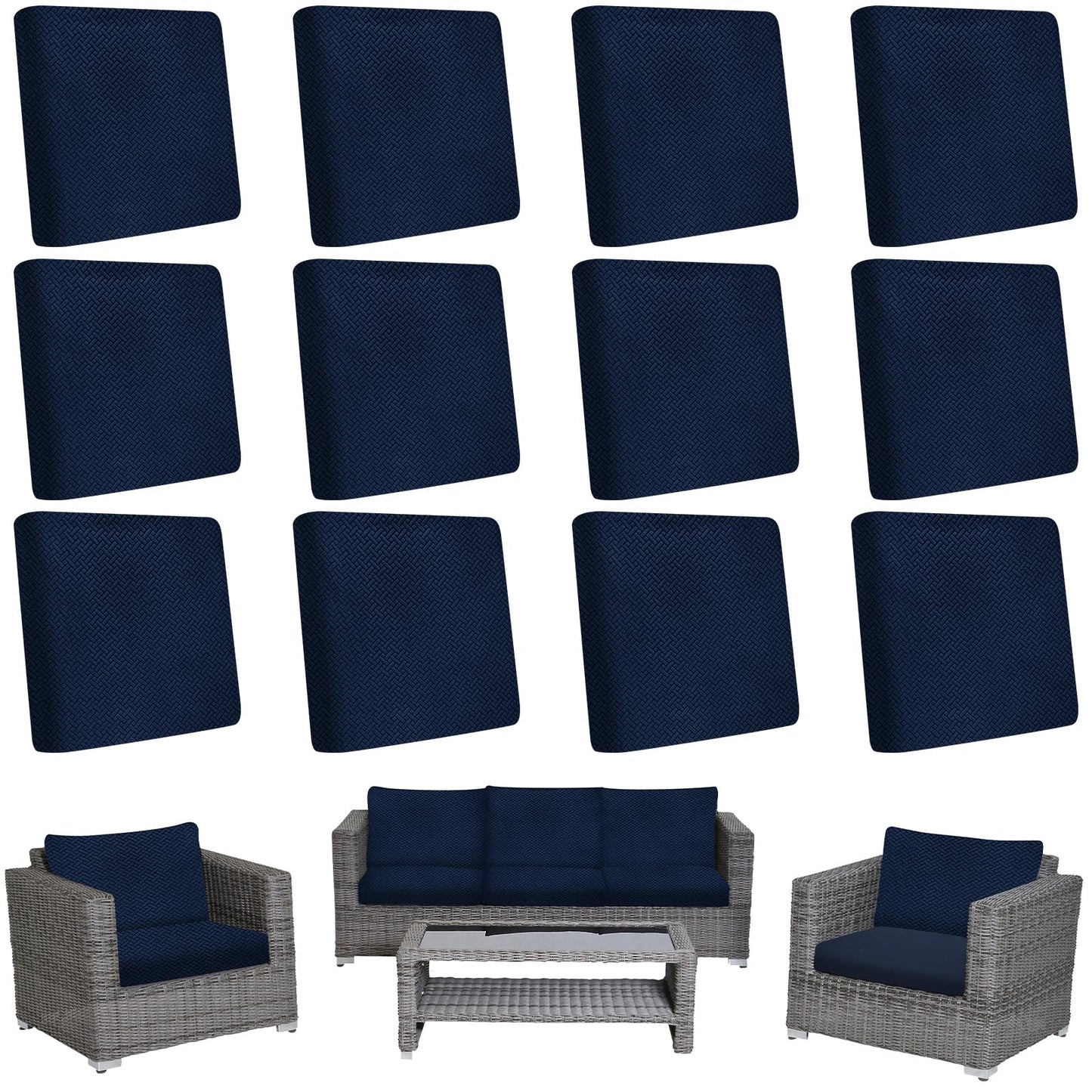 12 Pcs Patio Couch Cushion Covers, Individual Couch Slipcovers Set, Washable Sofa Seat Cushion Cover with Elastic Bottom for Porch Living Room Home Furniture Protector
