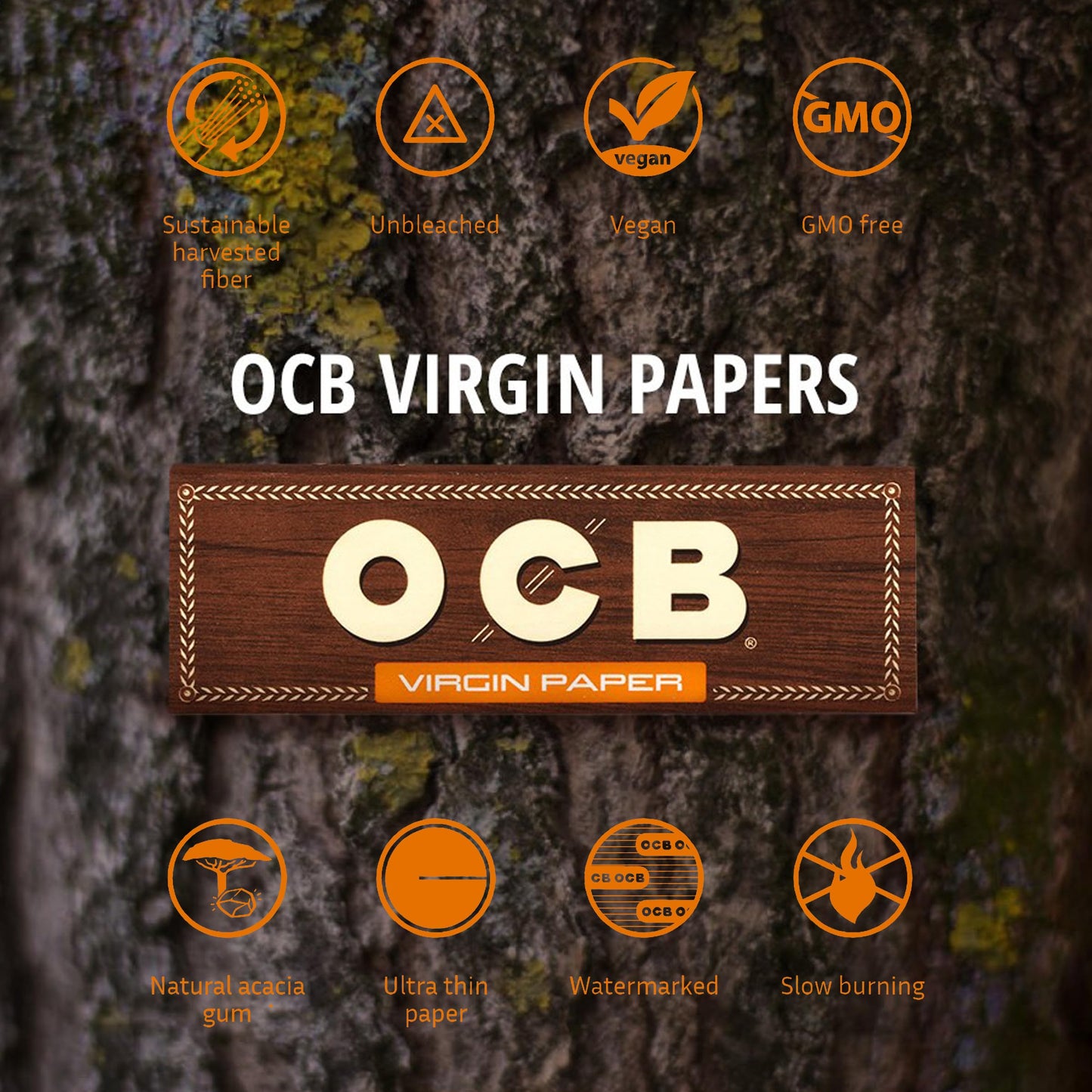 OCB Virgin Unbleached Rolling Papers Slim + Filters (44mm x 109mm) - 32 packs of 32 papers + 32 filters