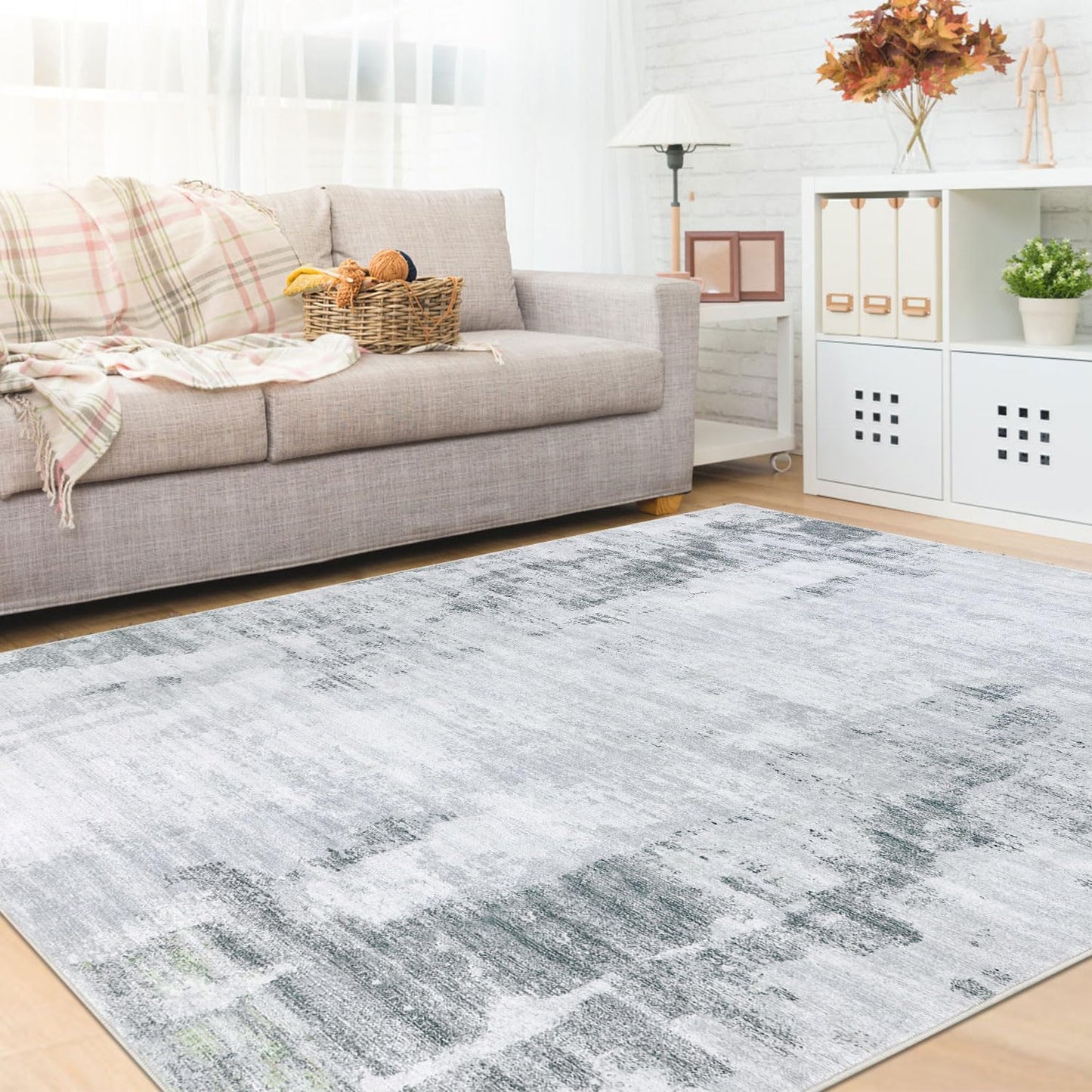 Famibay 5x8 Area Rug Washable Neutral Rugs for Living Room Thin Low Pile Bedroom Carpet Modern Abstract Carpet Rugs for Living Room Bedroom Entrance(Grey)