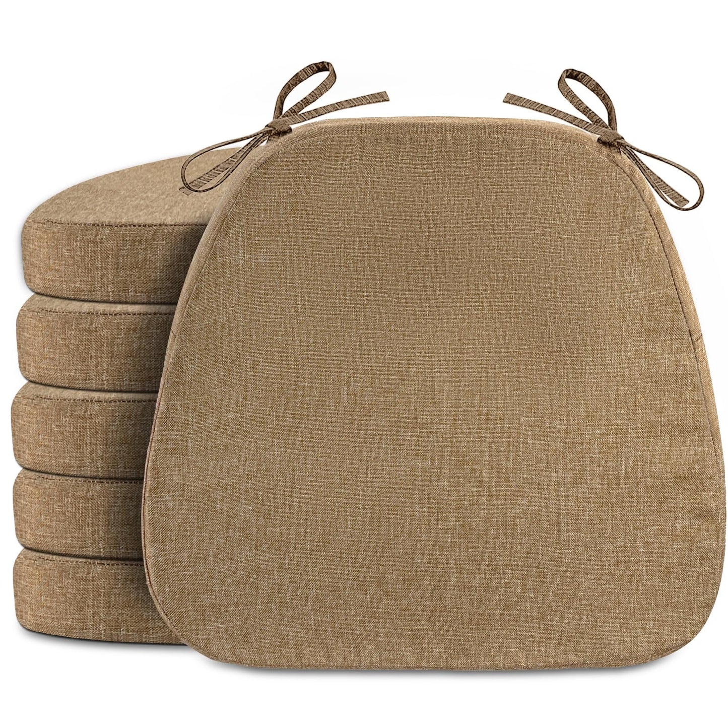 D-Shaped Chair Cushions for Dining Chairs, 2" Thickened Kitchen Seat Cushion with Removable Cover Anti Slip Indoor Chair Cushions for Dining Room/Kitchen Room, 17.5"×16"×2", Set of 6, Taupe