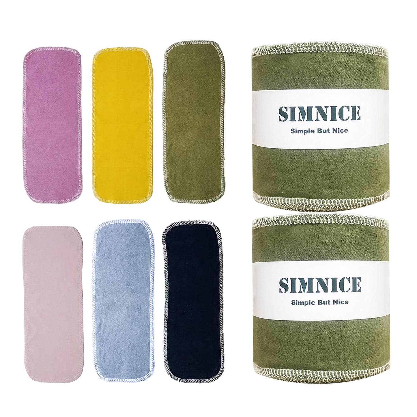 Simnice Reusable Toilet Paper Cloth — 60 Pack Reusable Paperless Paper Towels, Cotton Flannel Washable Re-Rollable Cloth Toilet Paper Bidet Towels, Solid Color Absorbent Bidet Wipes