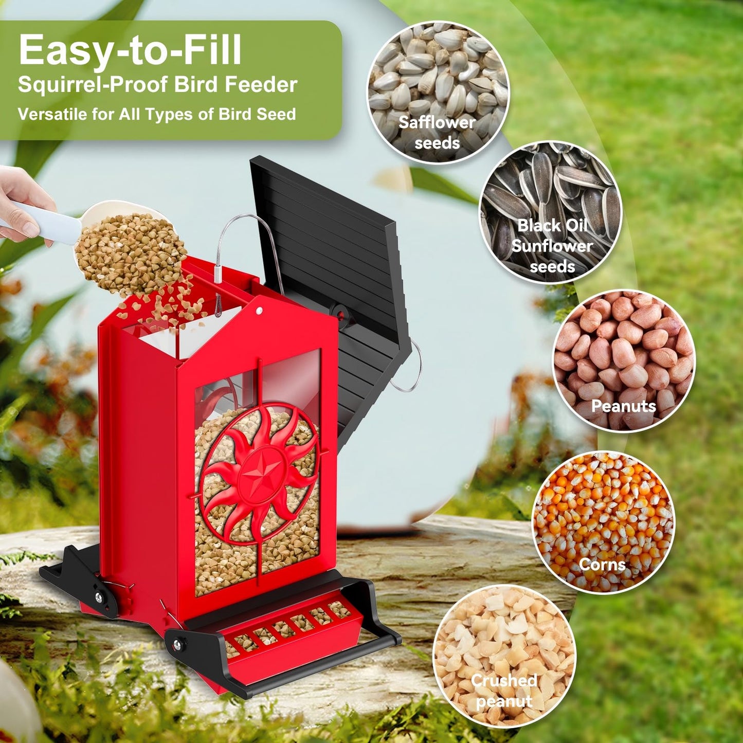 Squirrel Proof Bird Feeders for Outdoors With Weight-Activated, 5LB Large Metal Wild Bird Feeders for Cardinals,Blue jay,Finch, Weatherproof Durable Hanging Bird Feeder for Backyard,Garden,Patio-Green