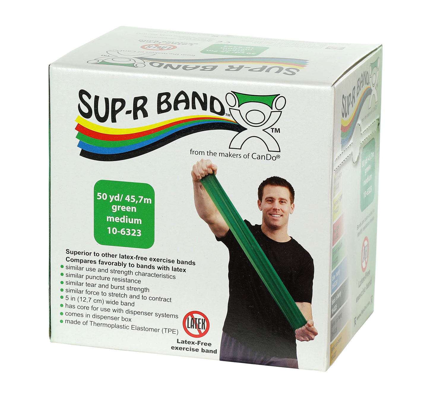 CanDo 10-6323 Sup-R Latex Free Exercise Band, 50 yd Roll, Green-Medium