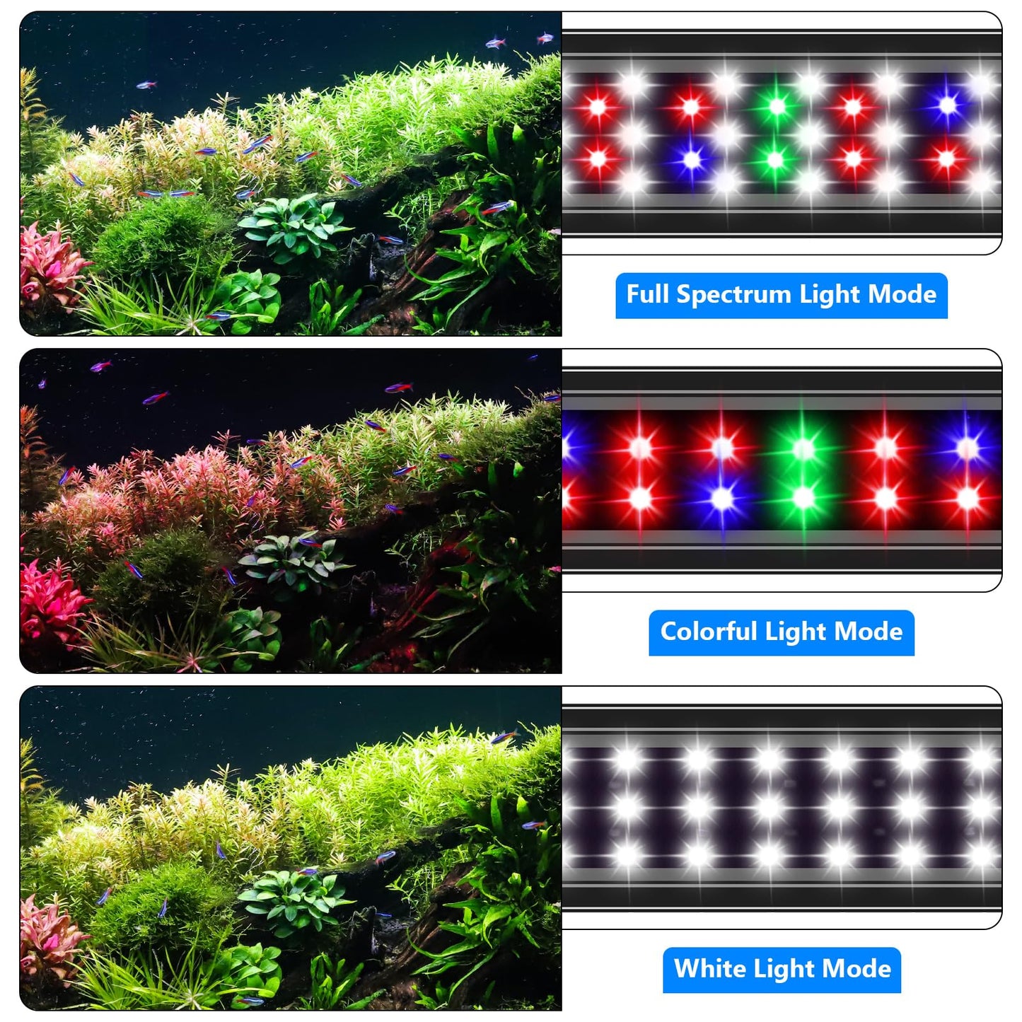 AQQA Aquarium Light,Full Spectrum Fish Tank Light for Plants,3 Mode+Timer+Adjustable Brightness,High Brightness LED Beads with Extendable Brackets for Freshwater (22W)