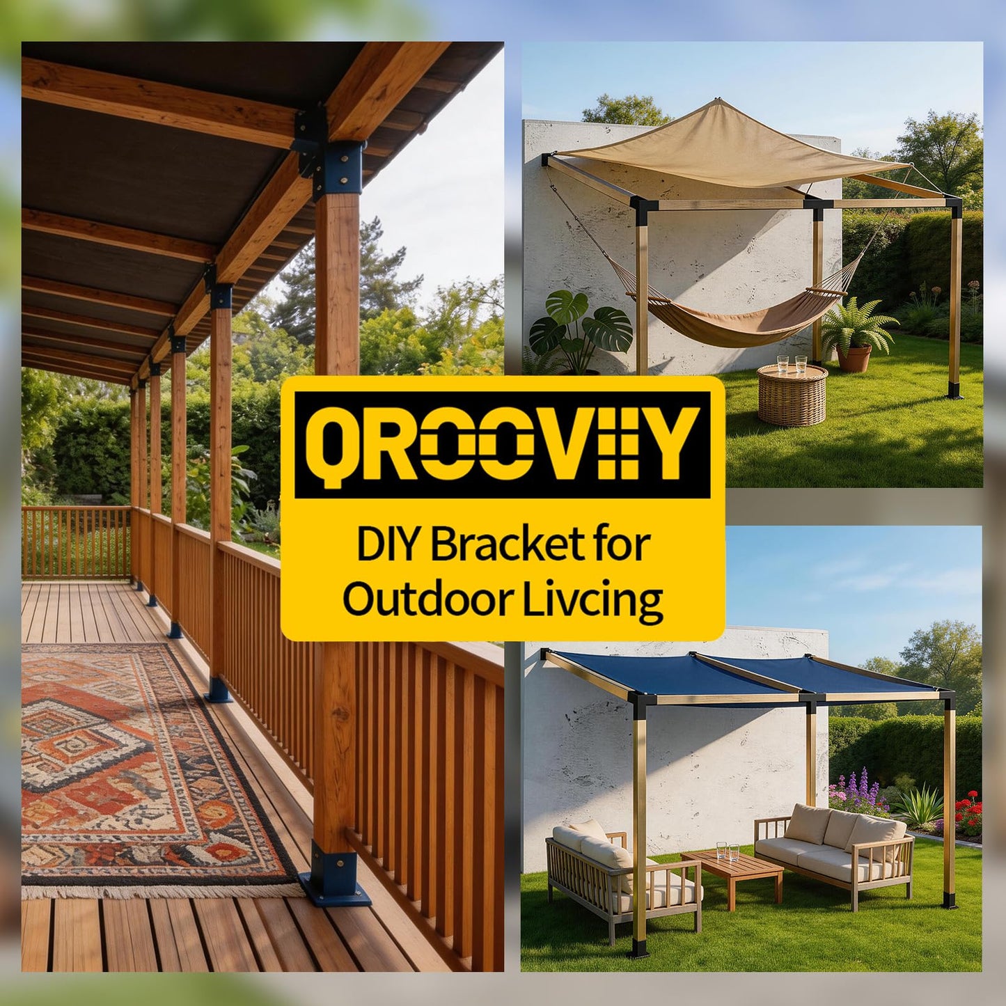 Qrooviiy 15 Degree Pegola Bracket Kits,3-Way Right Corner Woodwork Brackets for 4" x 4" (Actual:3.5"x3.5") Lumber,DIY Gazebo Brackets for Patio Pergolas, Gazebos, Log Cabin W/Hardware - 2Pack