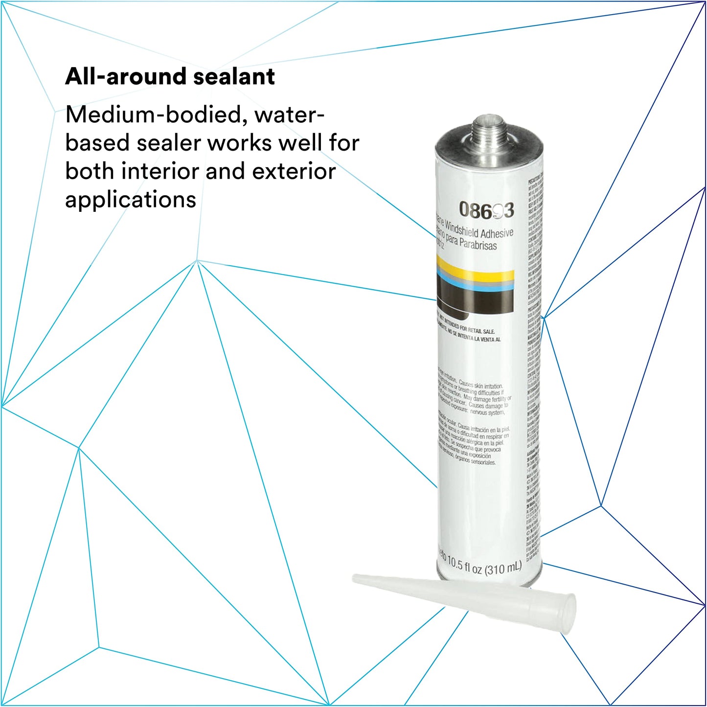 3M Auto Glass Urethane Windshield Adhesive, 08693, Medium Viscosity, High-Strength, Fast-Curing, 310 mL/10.5 fl oz Cartridge, White